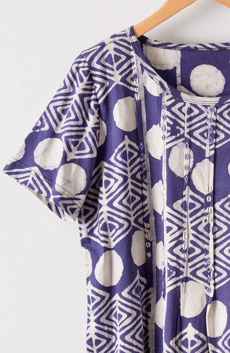 Naina Cotton Jersey Batik Print Tee - Aubergine