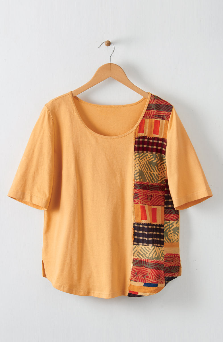 Maira Upcycled Patchwork Knit Tee - Mango Lassi/Chindi
