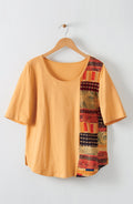 Maira Upcycled Patchwork Knit Tee - Mango Lassi/Chindi