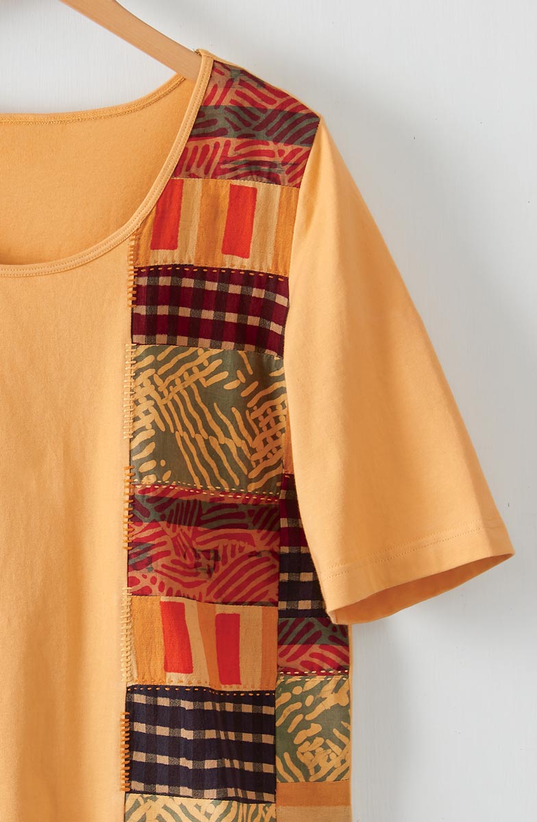 Maira Upcycled Patchwork Knit Tee - Mango Lassi/Chindi