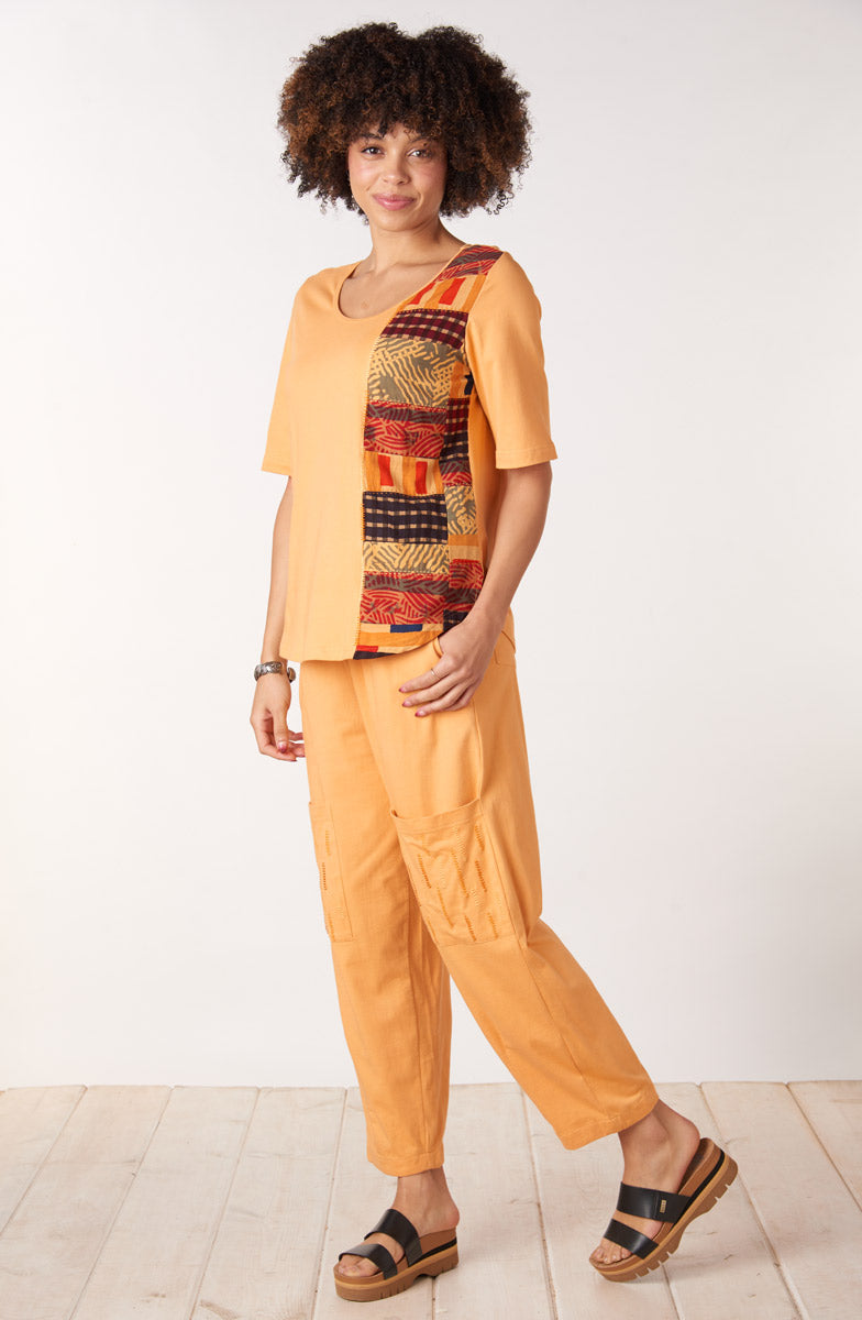 Maira Upcycled Patchwork Knit Tee - Mango Lassi/Chindi