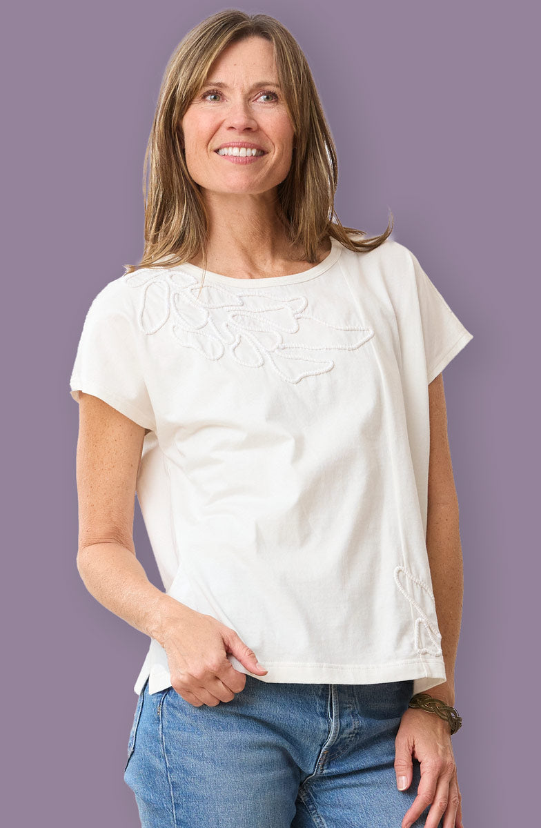 Akila Couched Knit Cap Sleeve Boxy Tee