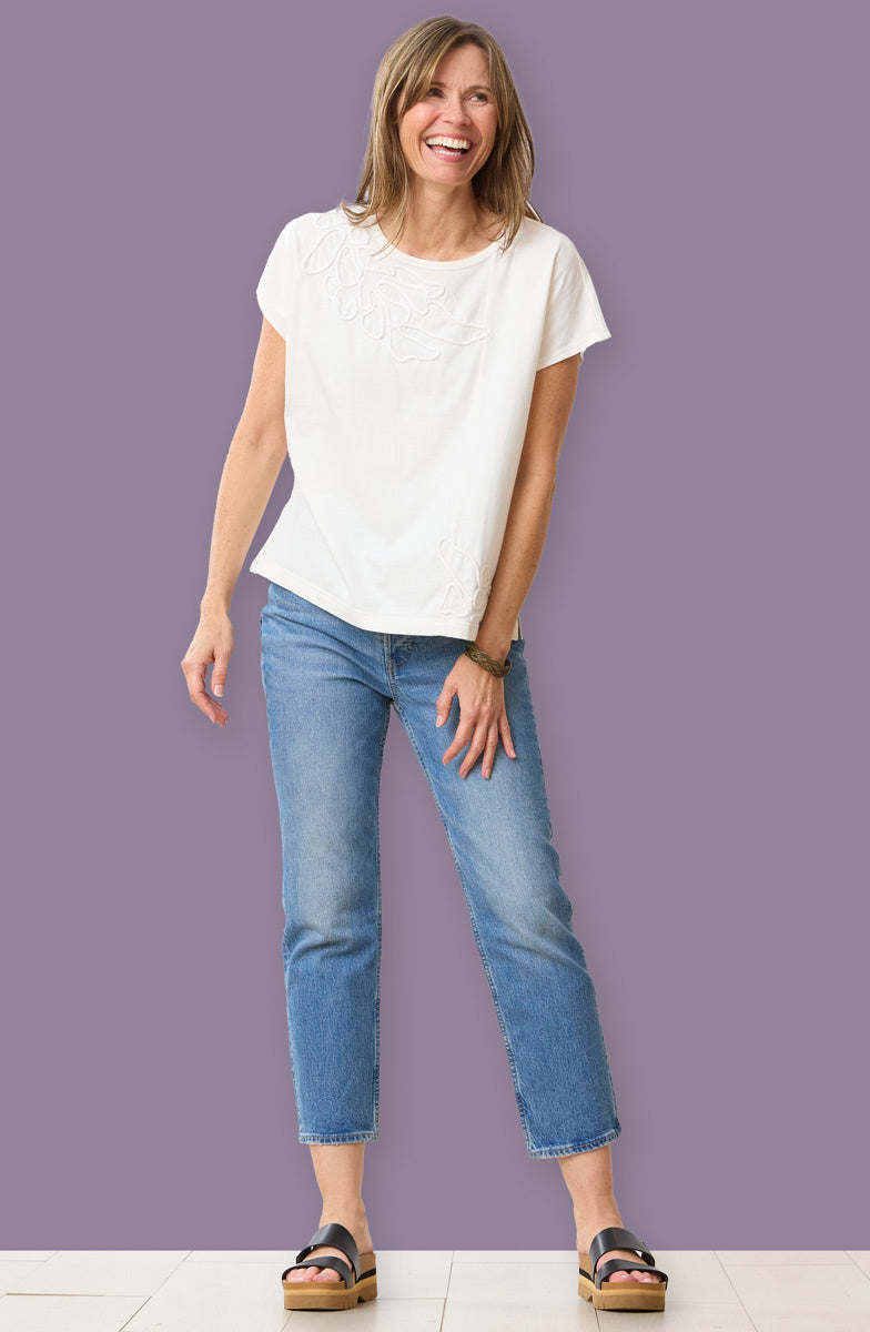 Akila Couched Knit Cap Sleeve Boxy Tee