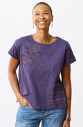 Akila Embroidered Knit Cap Sleeve Tee - Aubergine