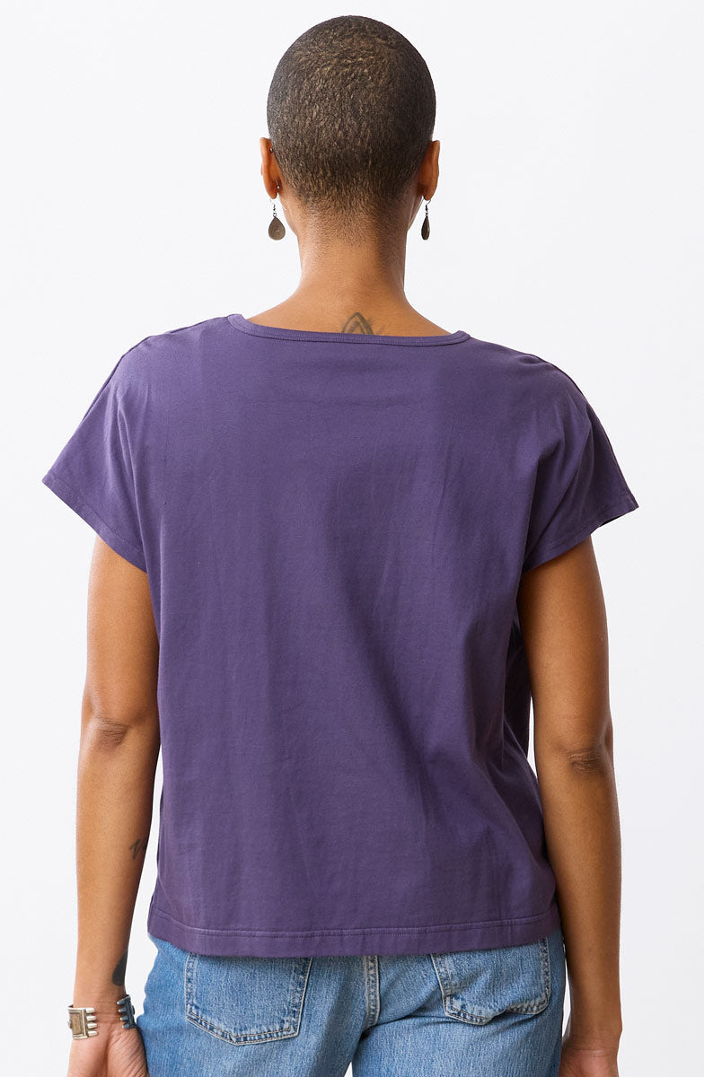 Akila Embroidered Knit Cap Sleeve Tee - Aubergine