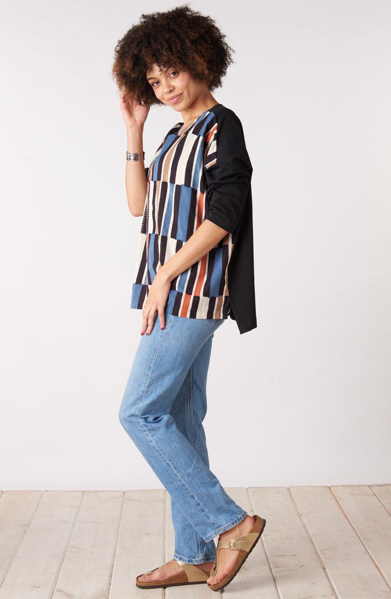 Rivona Mixed Media Tee - Black/Multi