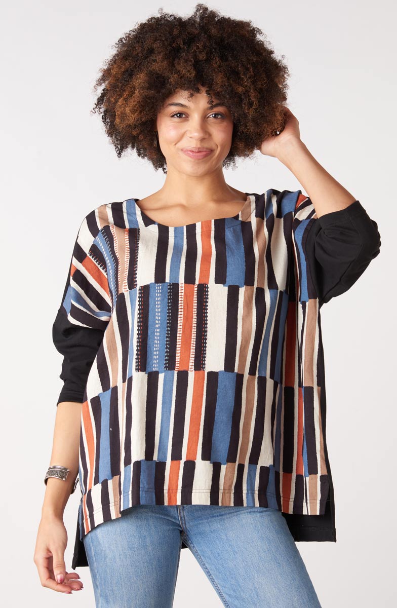 Rivona Mixed Media Tee - Black/Multi