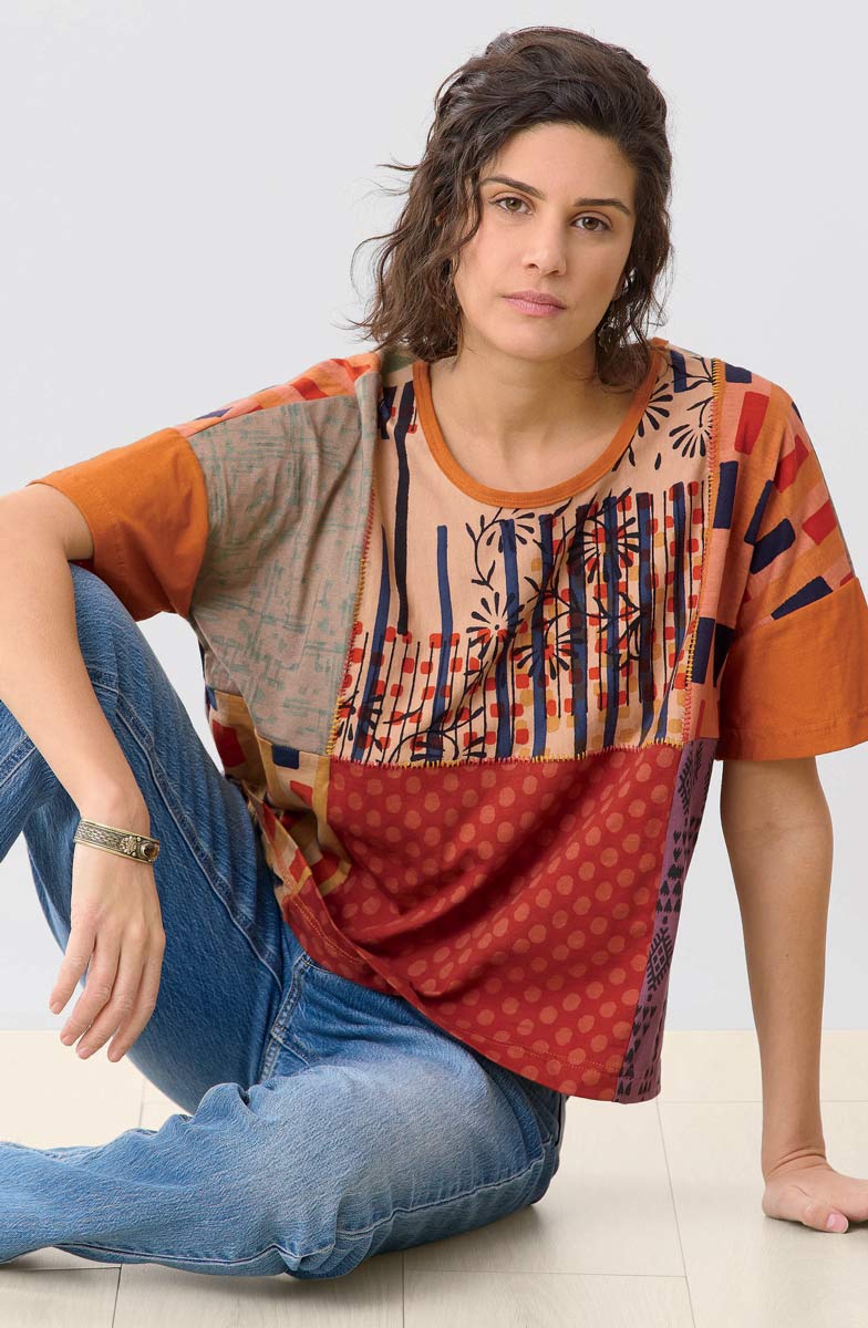 Neeru Mixed Deadstock Knit Tee - Clay/Multi