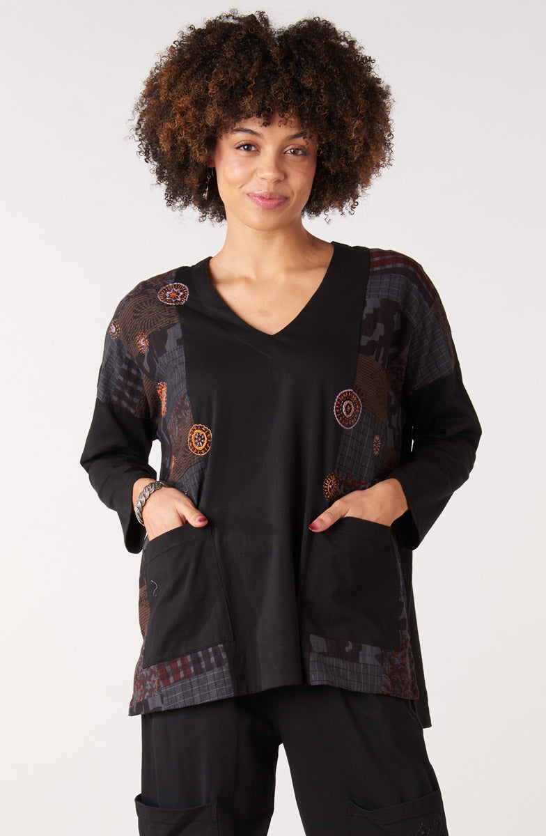 Sanija Upcycled Patchwork Loose Fit Top - Black/Multi