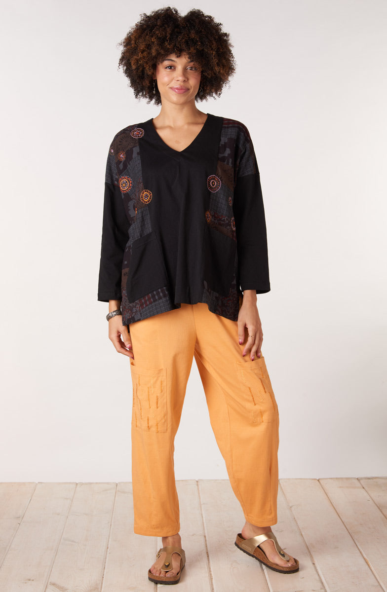 Sanija Upcycled Patchwork Loose Fit Top - Black/Multi