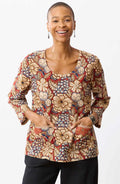 Kasuri Natural Dye Round-Neck Popover Top - Scarlet/Multi