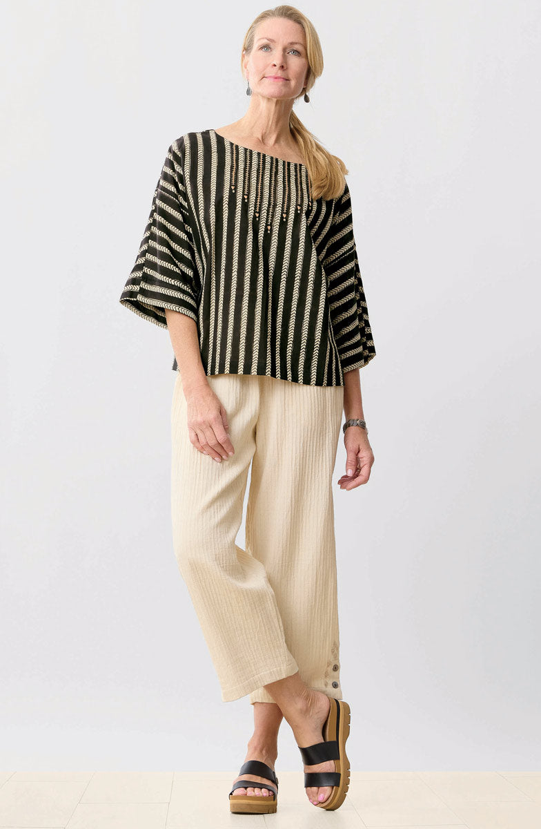 Sujaya Drop-Shoulder Boxy Top - Black/Natural