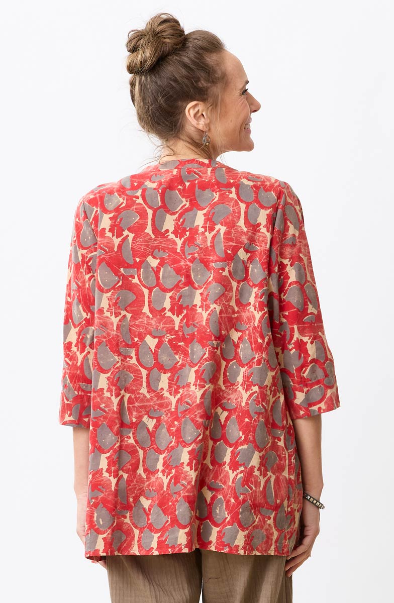 Vaishali Pleated Button-Down Tunic - Red/Cumin