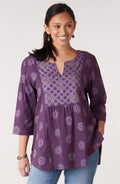 Sanoshi Notch-Neck Yoke Top - Heirloom purple/Multi