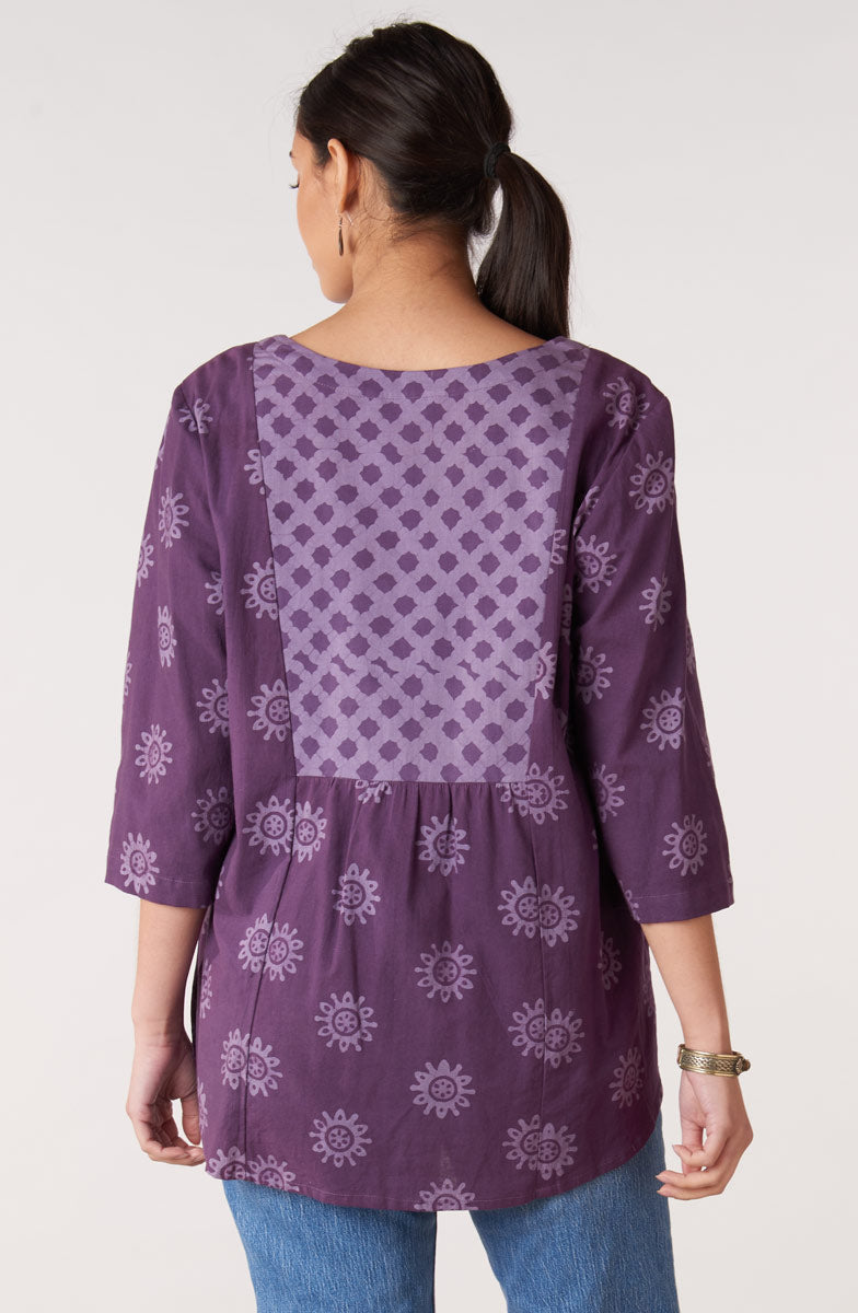 Sanoshi Notch-Neck Yoke Top - Heirloom purple/Multi