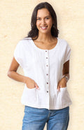 Rishi Cap Sleeve Boxy Top - Soft white