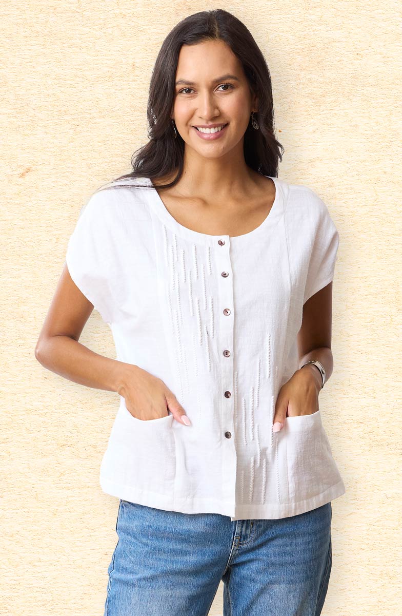 Rishi Cap Sleeve Boxy Top - Soft white