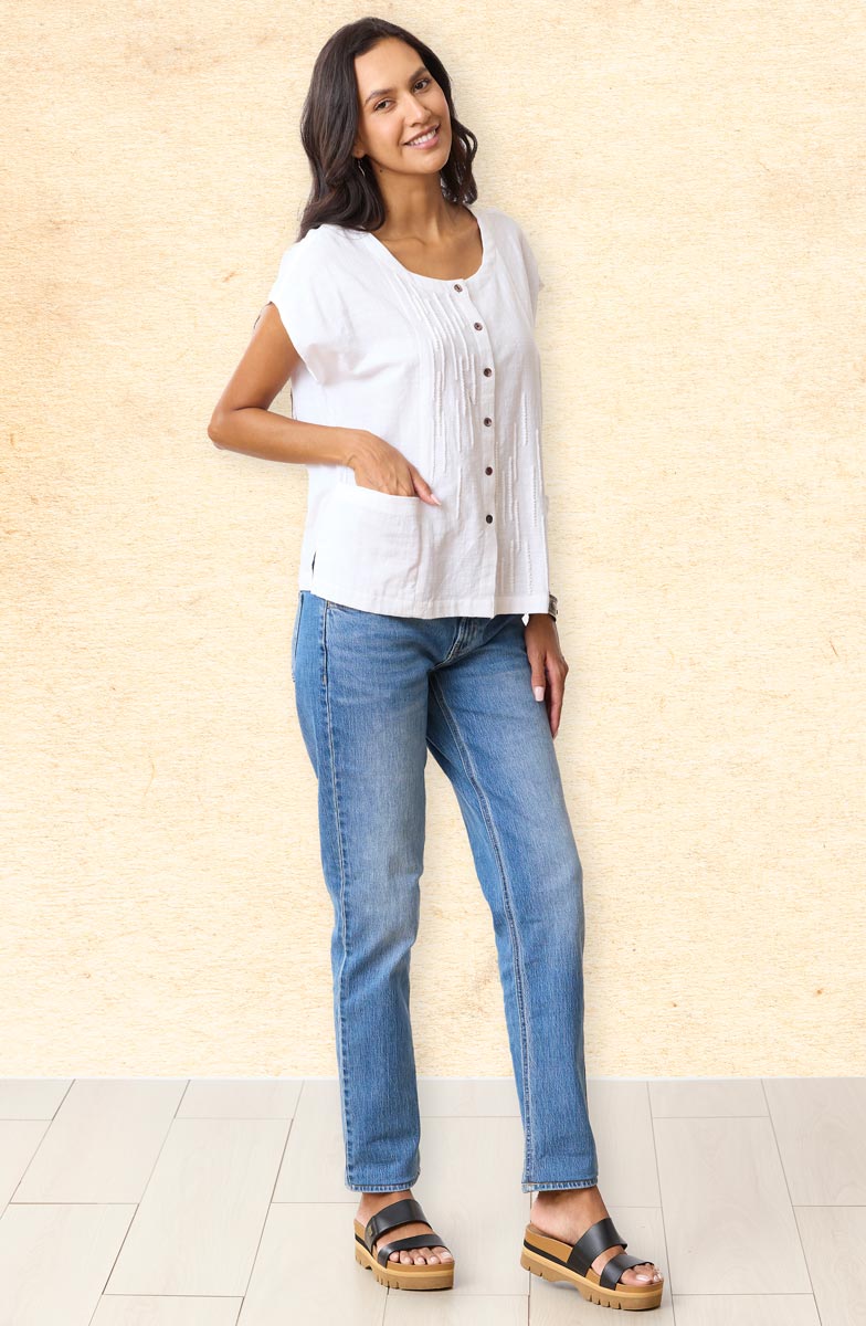 Rishi Cap Sleeve Boxy Top - Soft white