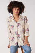 Rashida Embroidered Button-Down Big Shirt - Natural/Aubergine