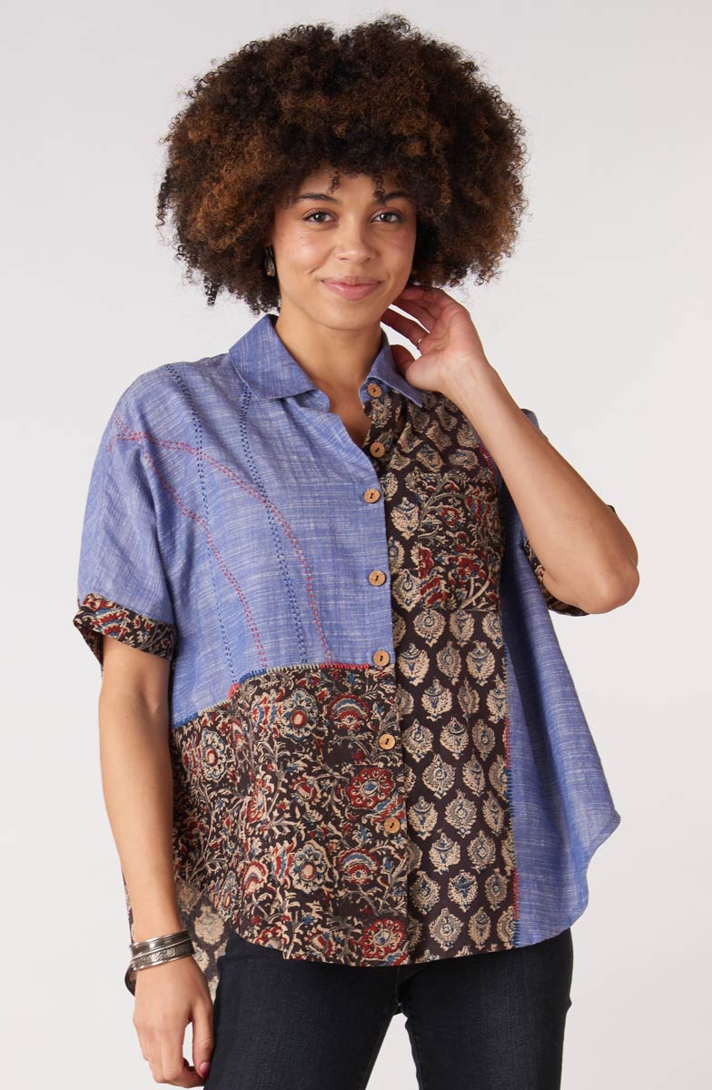 Trichy Deadstock Oversized Shirt - Chambray/Multi