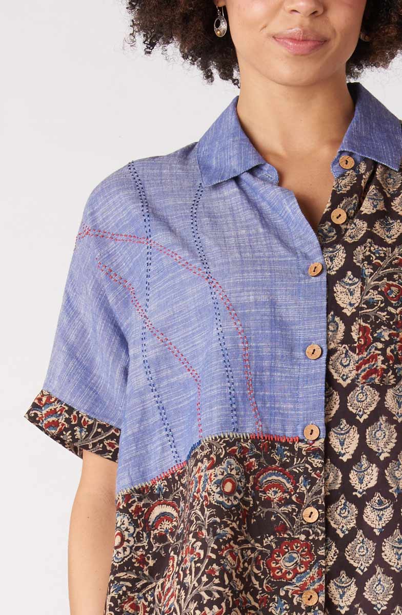 Trichy Deadstock Oversized Shirt - Chambray/Multi