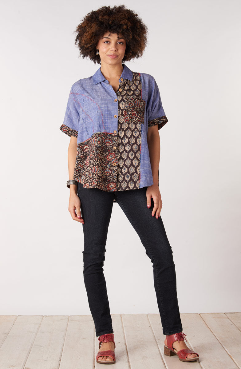 Trichy Deadstock Oversized Shirt - Chambray/Multi