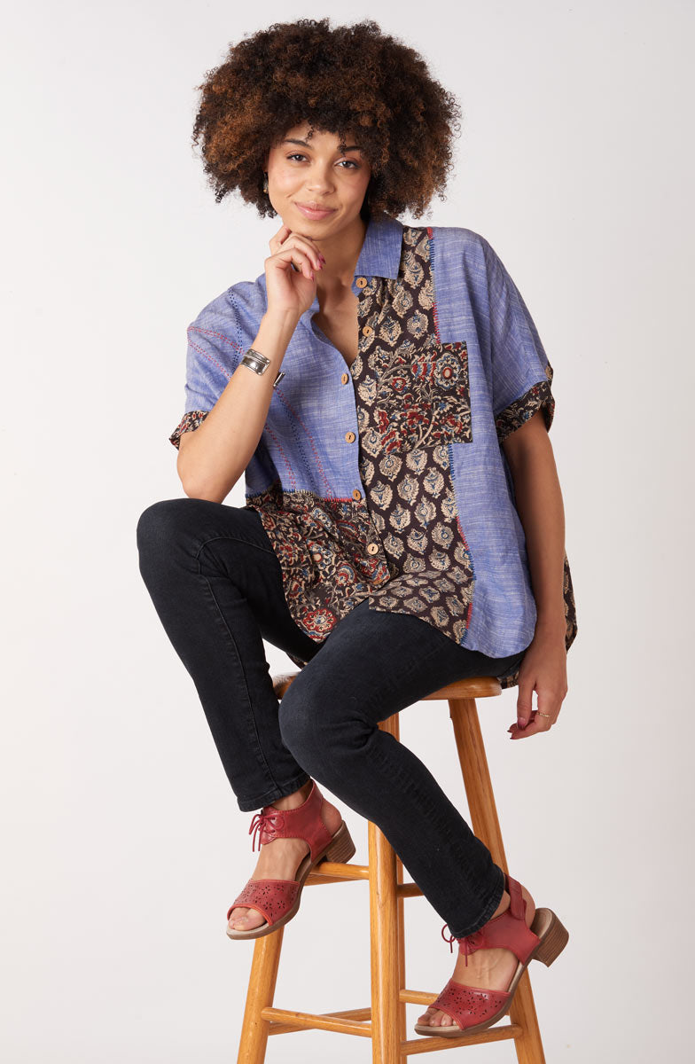 Trichy Deadstock Oversized Shirt - Chambray/Multi