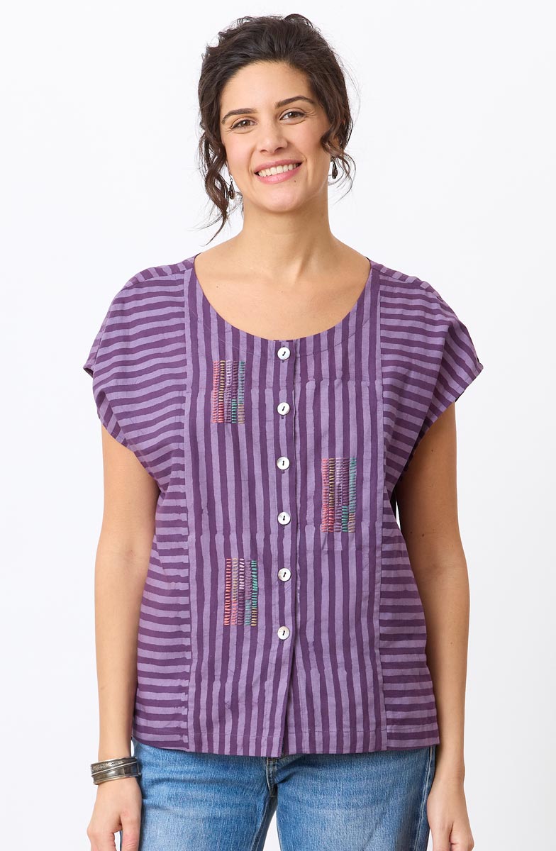 Rishi Cap Sleeve Boxy Top - Heirloom purple/Multi