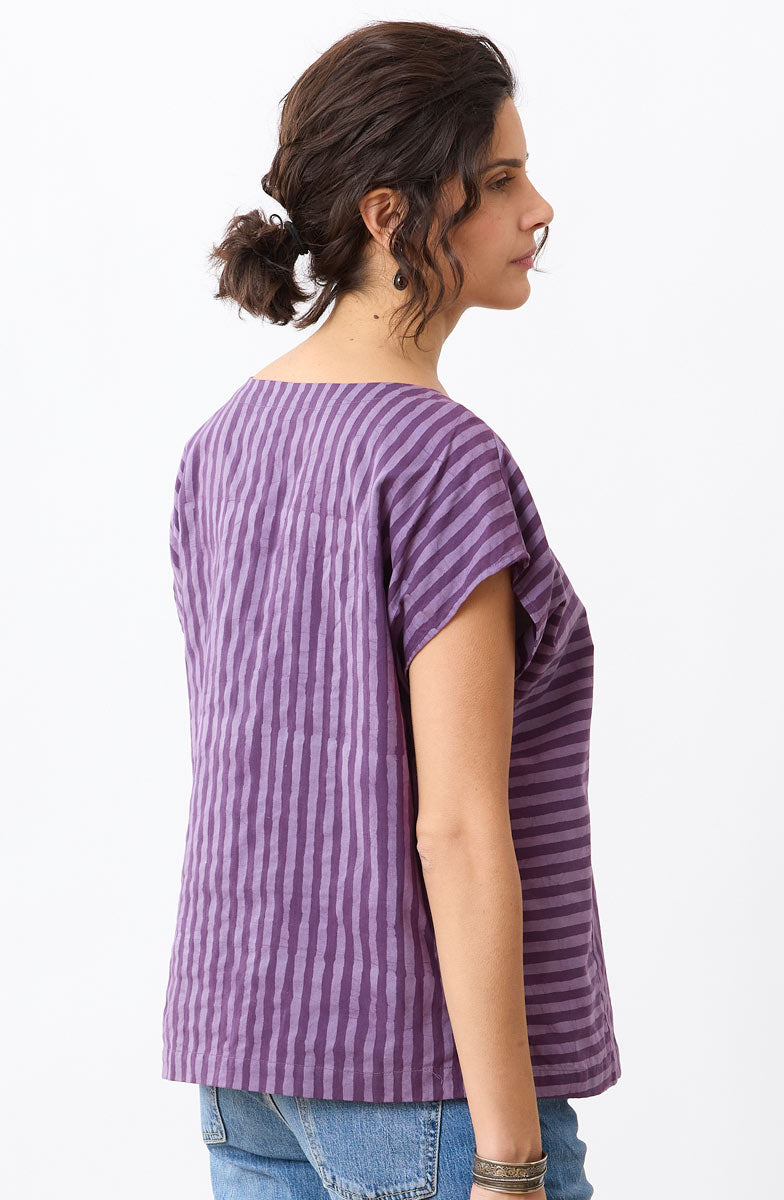 Rishi Cap Sleeve Boxy Top - Heirloom purple/Multi