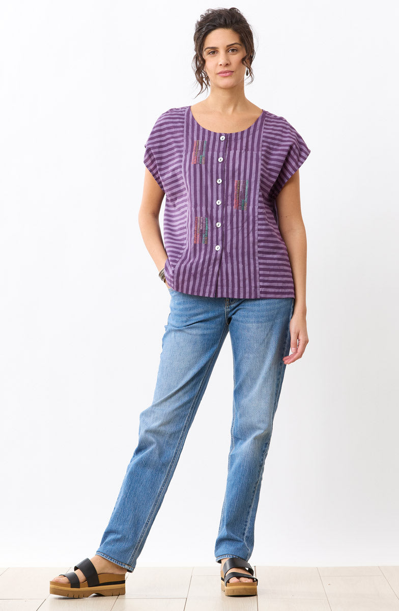 Rishi Cap Sleeve Boxy Top - Heirloom purple/Multi