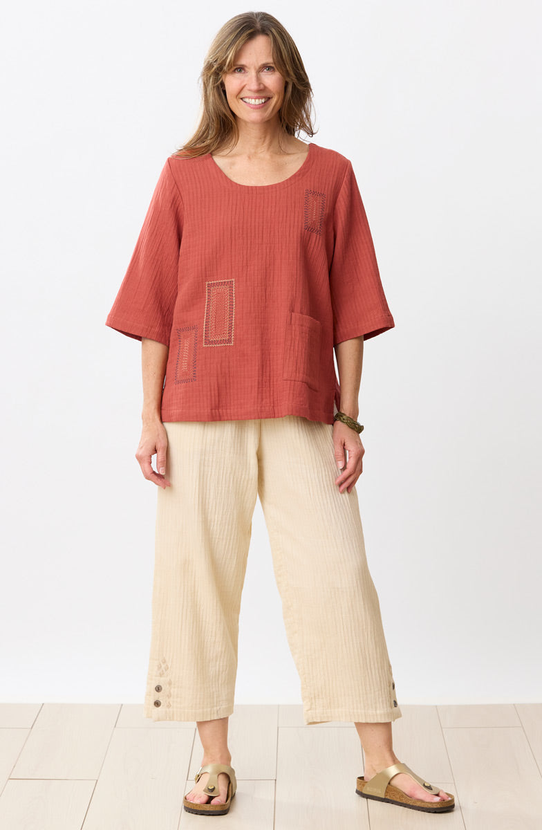Sohan Dobby Gauze Back-Button Top