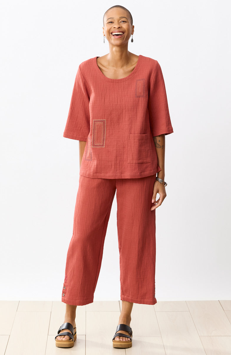 Sohan Dobby Gauze Back-Button Top