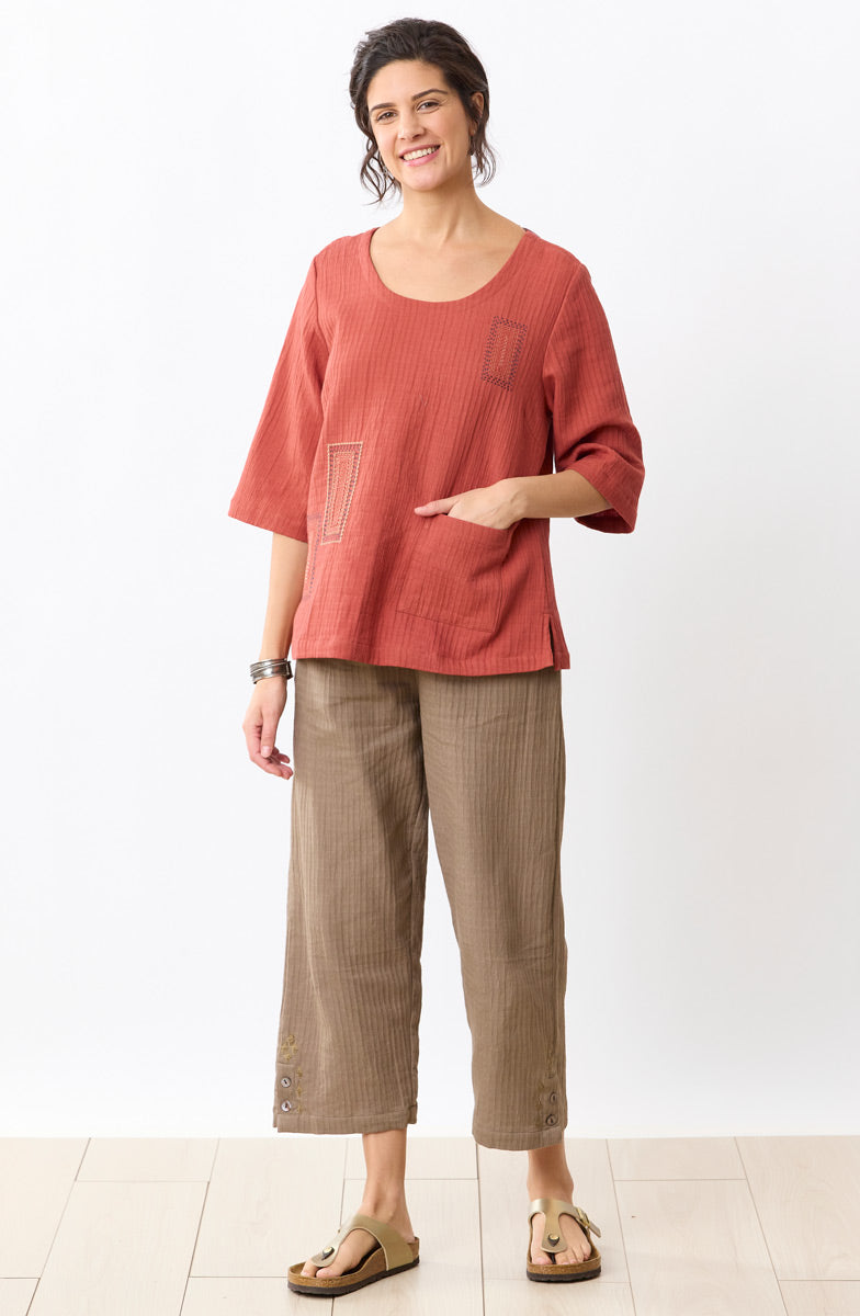 Sohan Dobby Gauze Back-Button Top