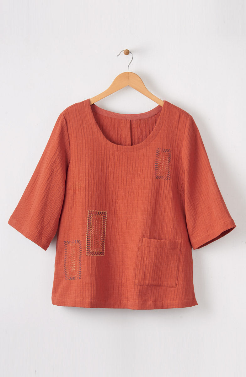 Sohan Dobby Gauze Back-Button Top