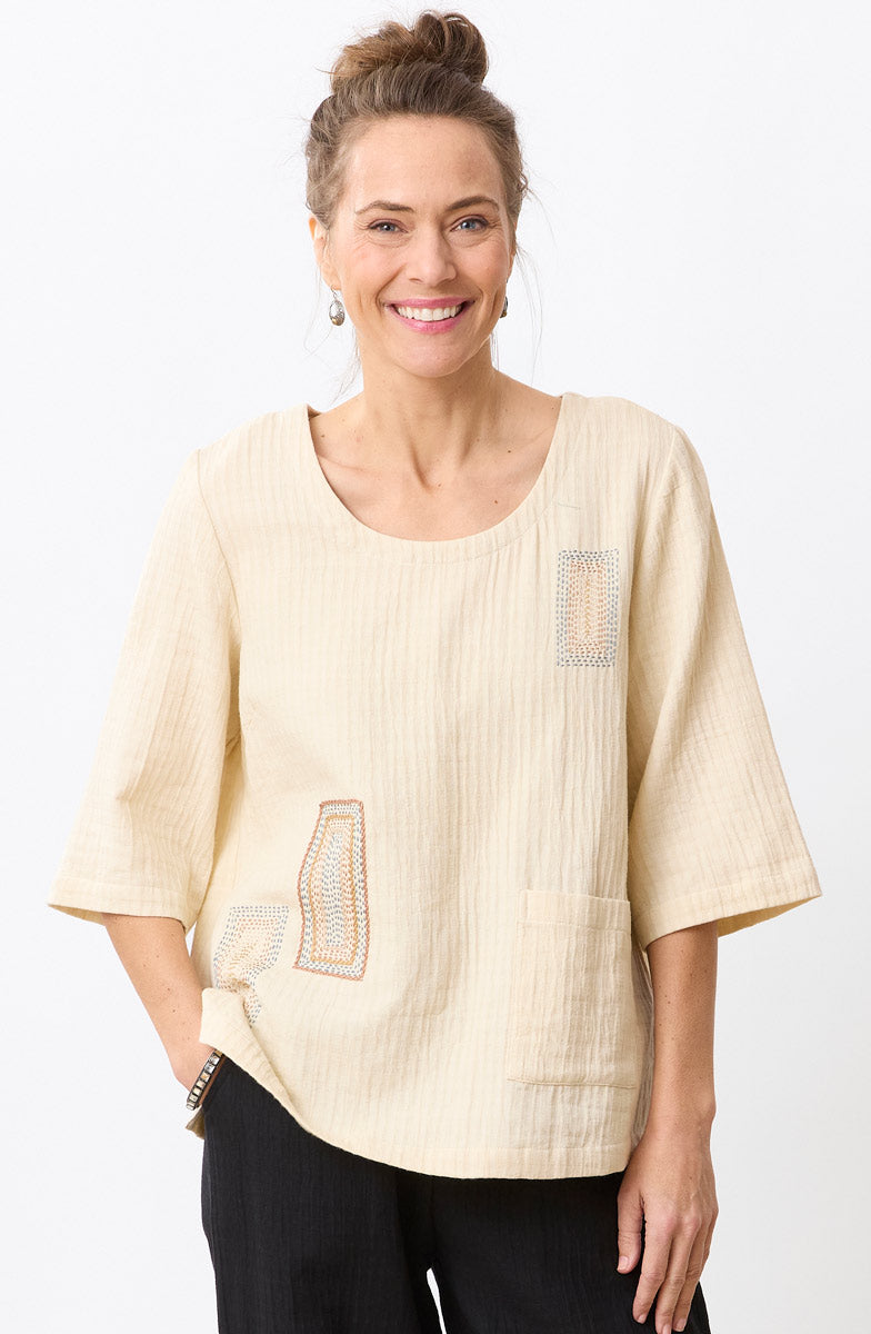 Sohan Dobby Gauze Back-Button Top