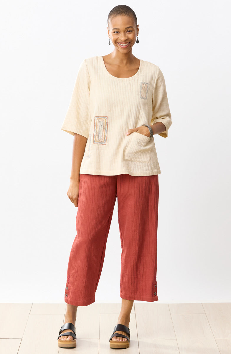 Sohan Dobby Gauze Back-Button Top