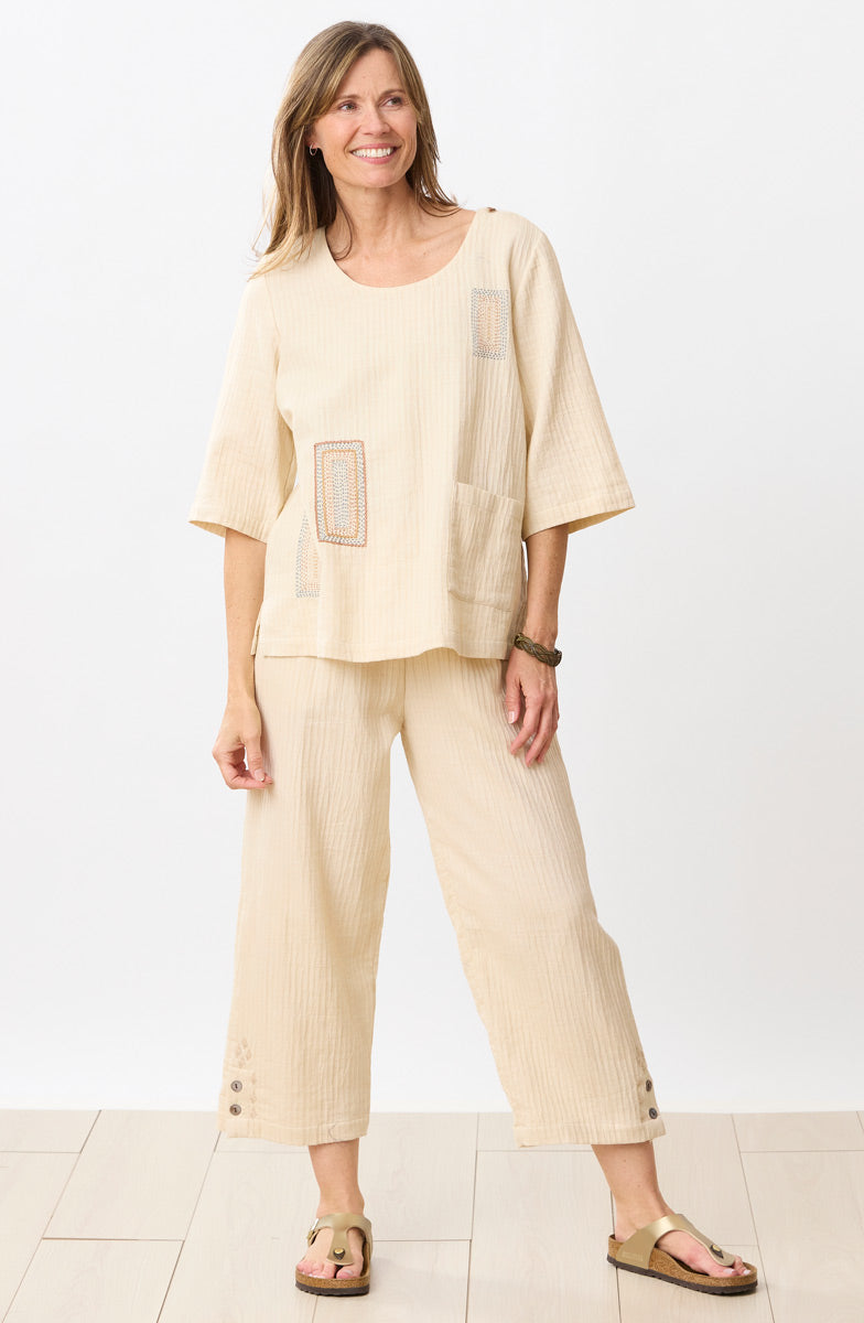 Sohan Dobby Gauze Back-Button Top