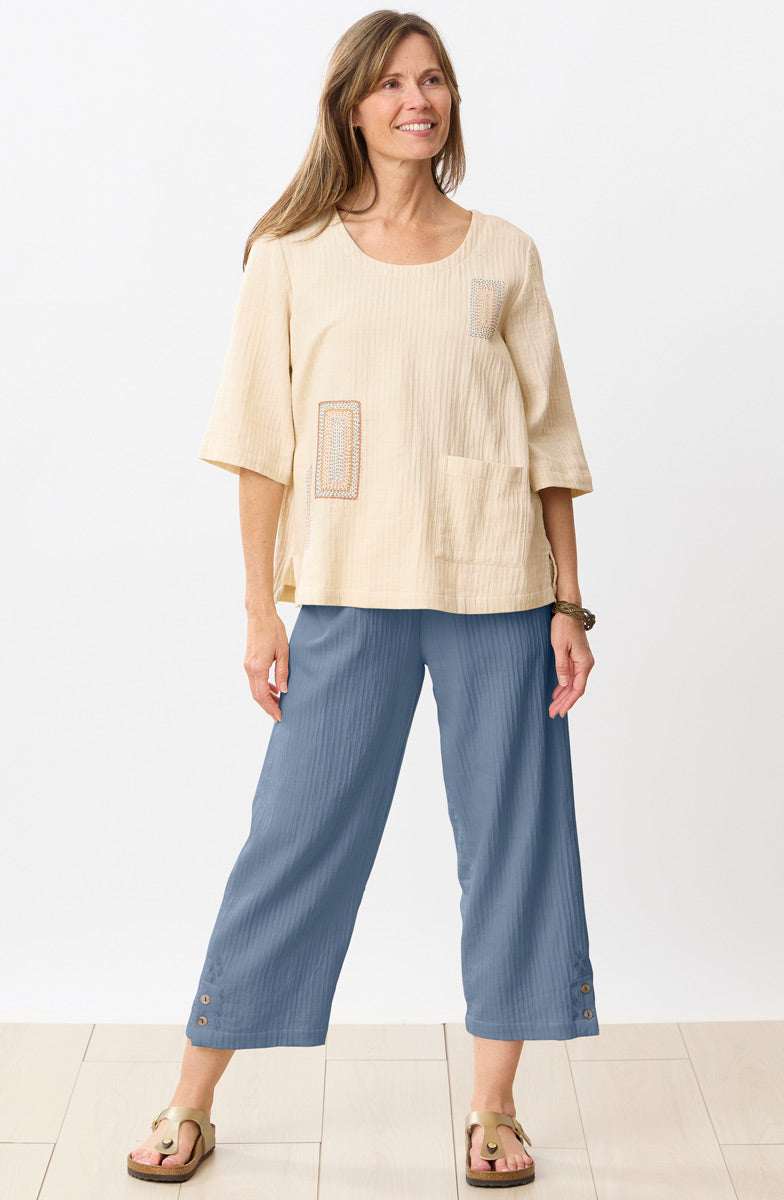Sohan Dobby Gauze Back-Button Top