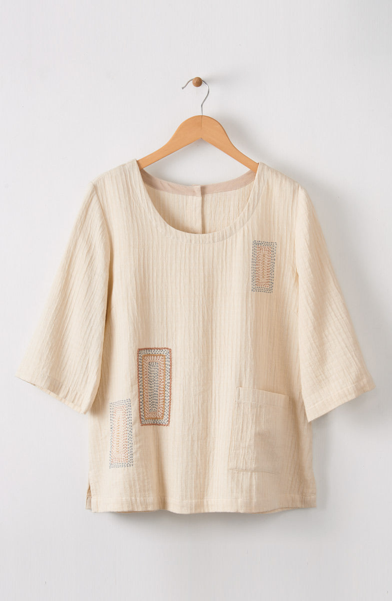 Sohan Dobby Gauze Back-Button Top