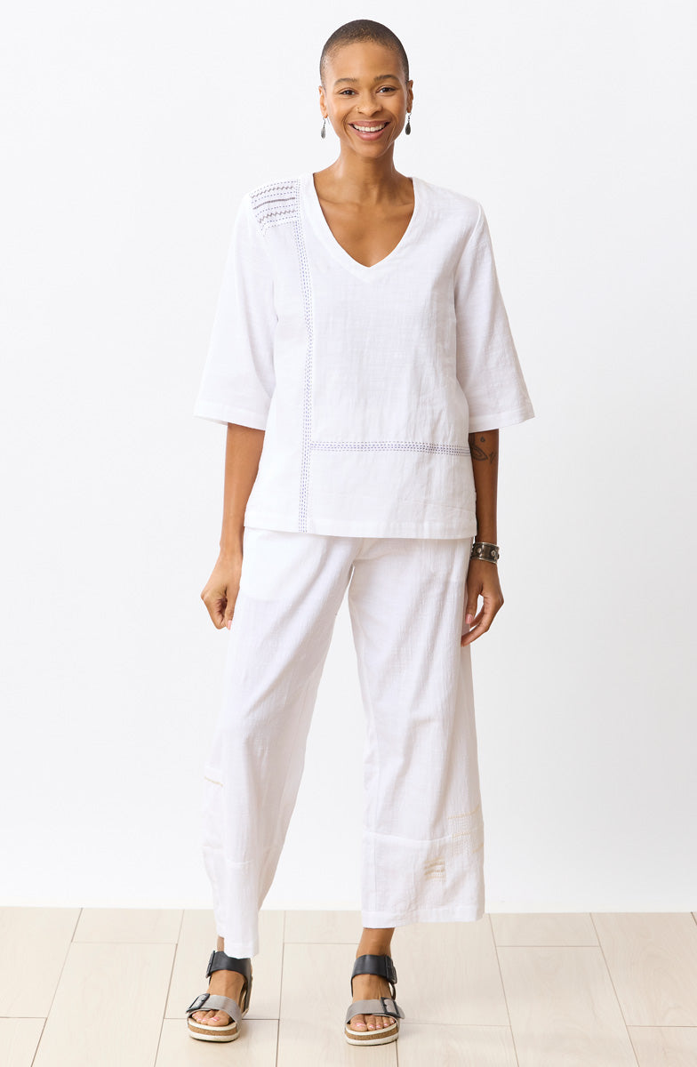 Kochi Slub Cotton V-Neck Top