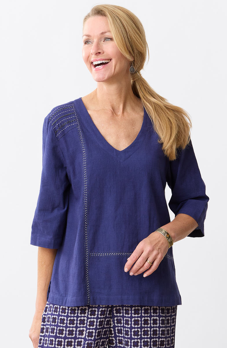 Kochi Slub Cotton V-Neck Top