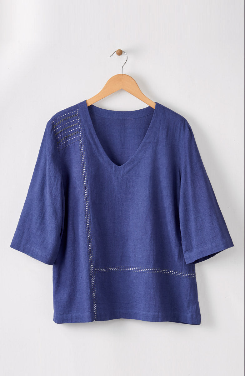 Kochi Slub Cotton V-Neck Top