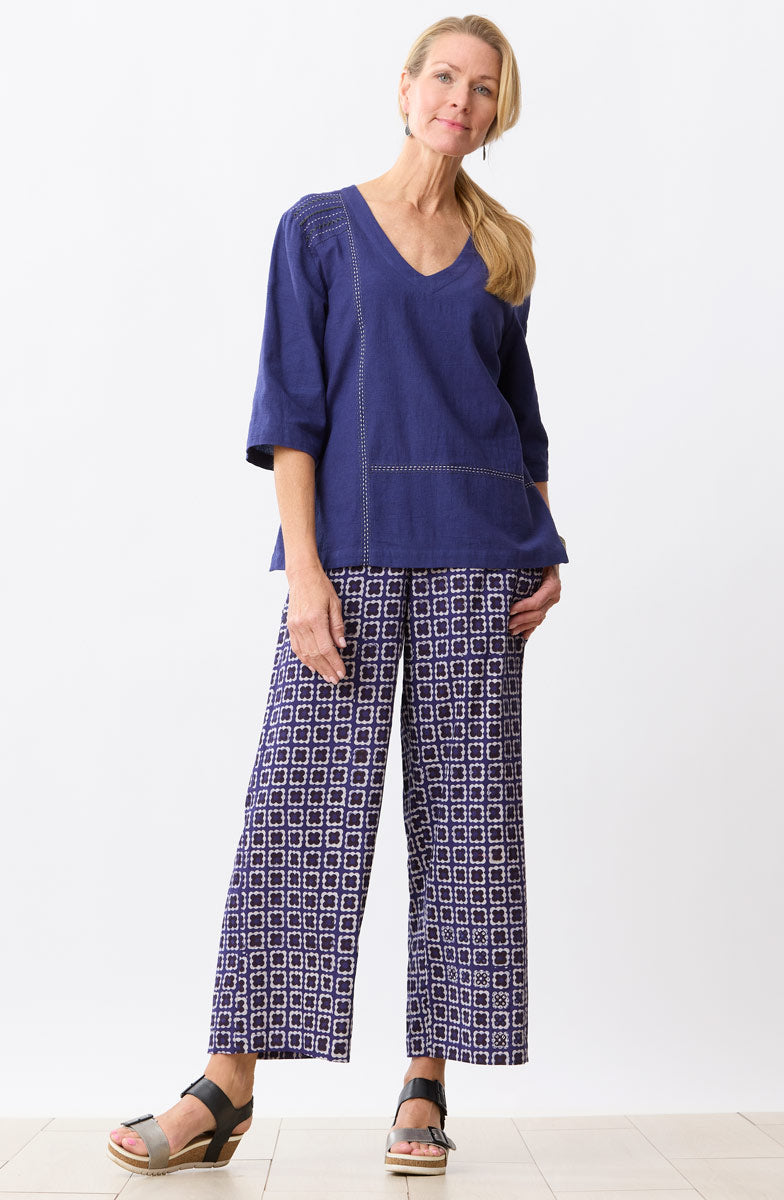 Kochi Slub Cotton V-Neck Top