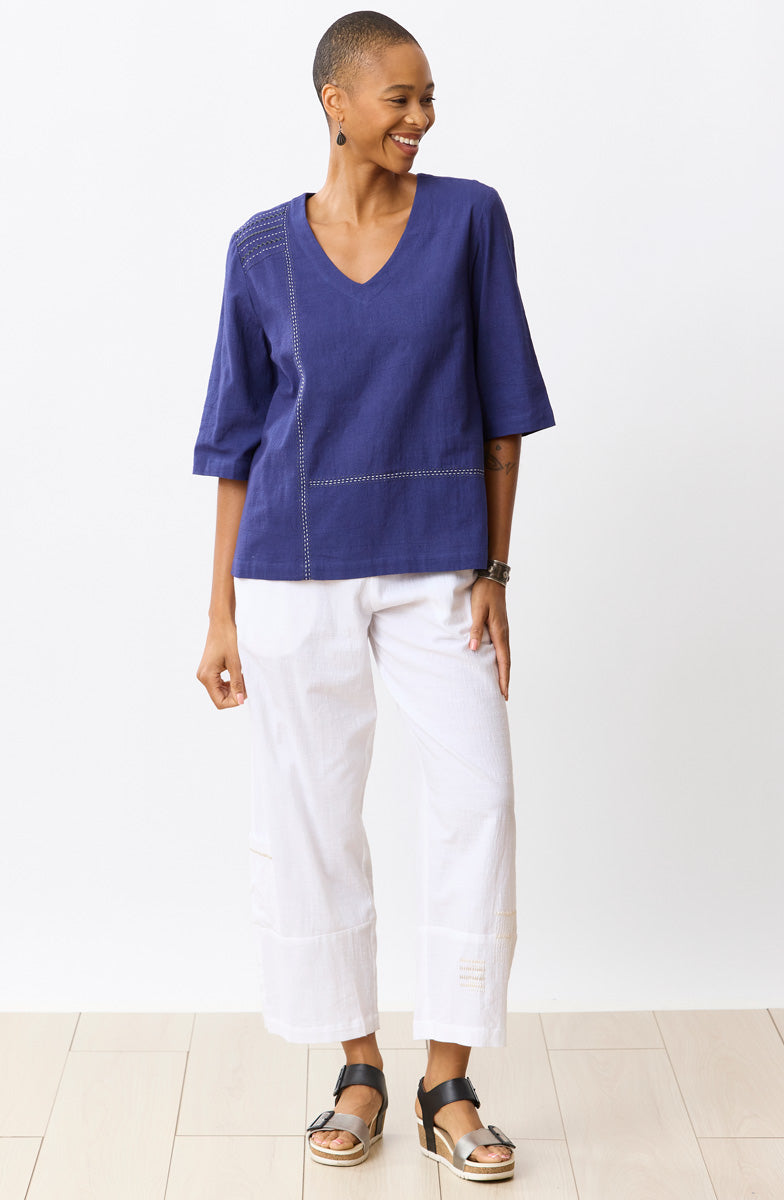 Kochi Slub Cotton V-Neck Top
