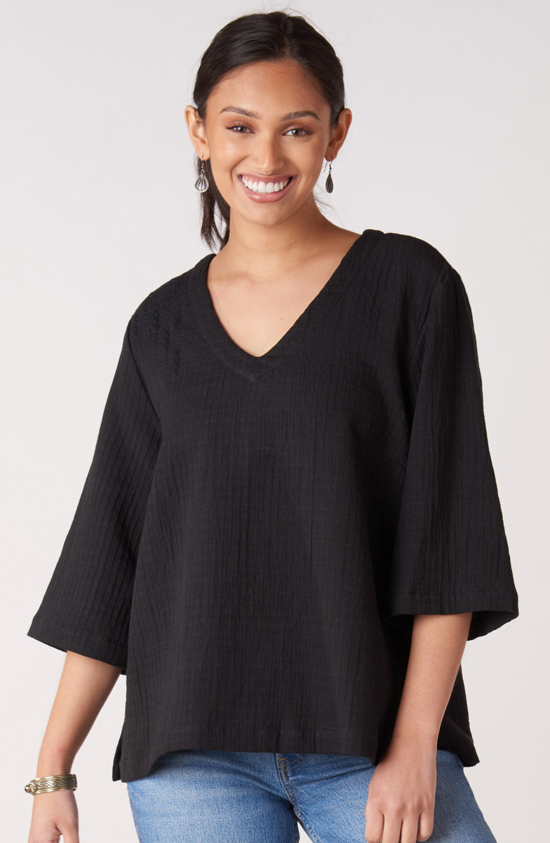 Kochi Dobby Gauze V-Neck Top