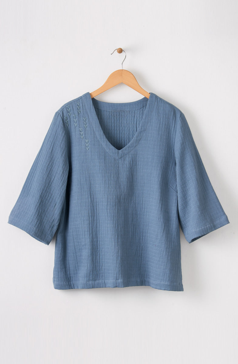 Kochi Dobby Gauze V-Neck Top