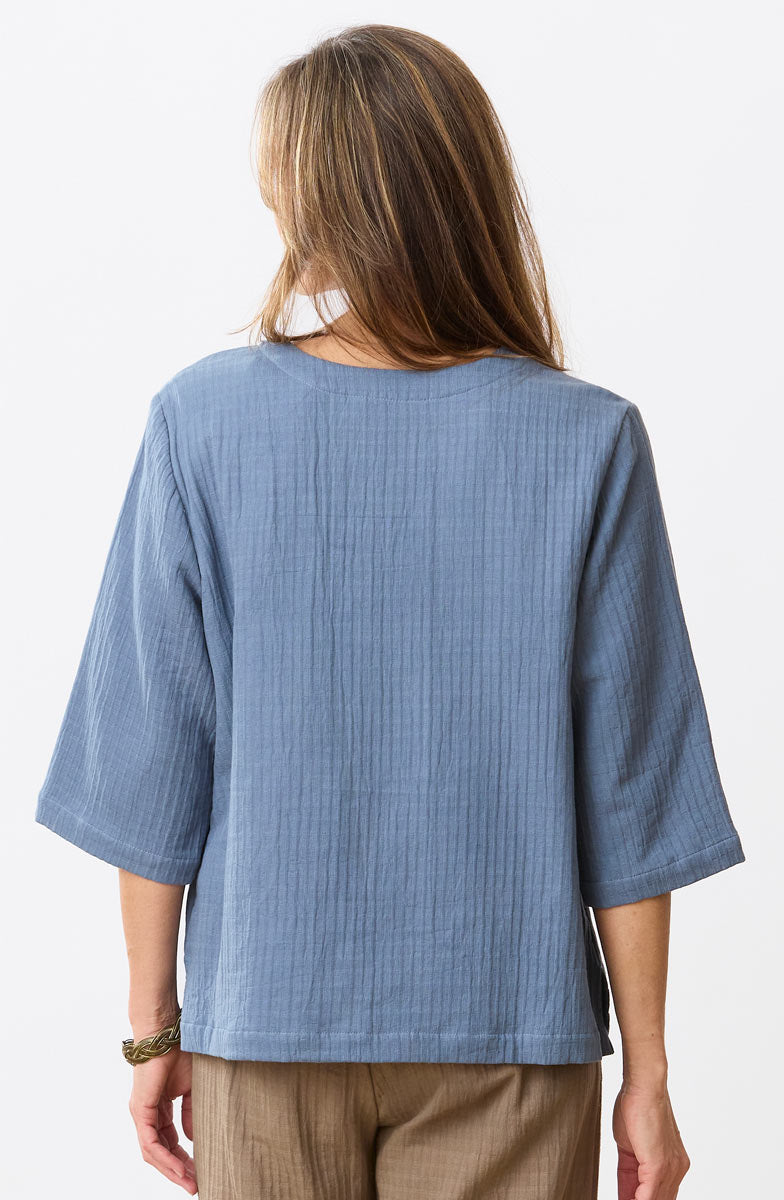 Kochi Dobby Gauze V-Neck Top