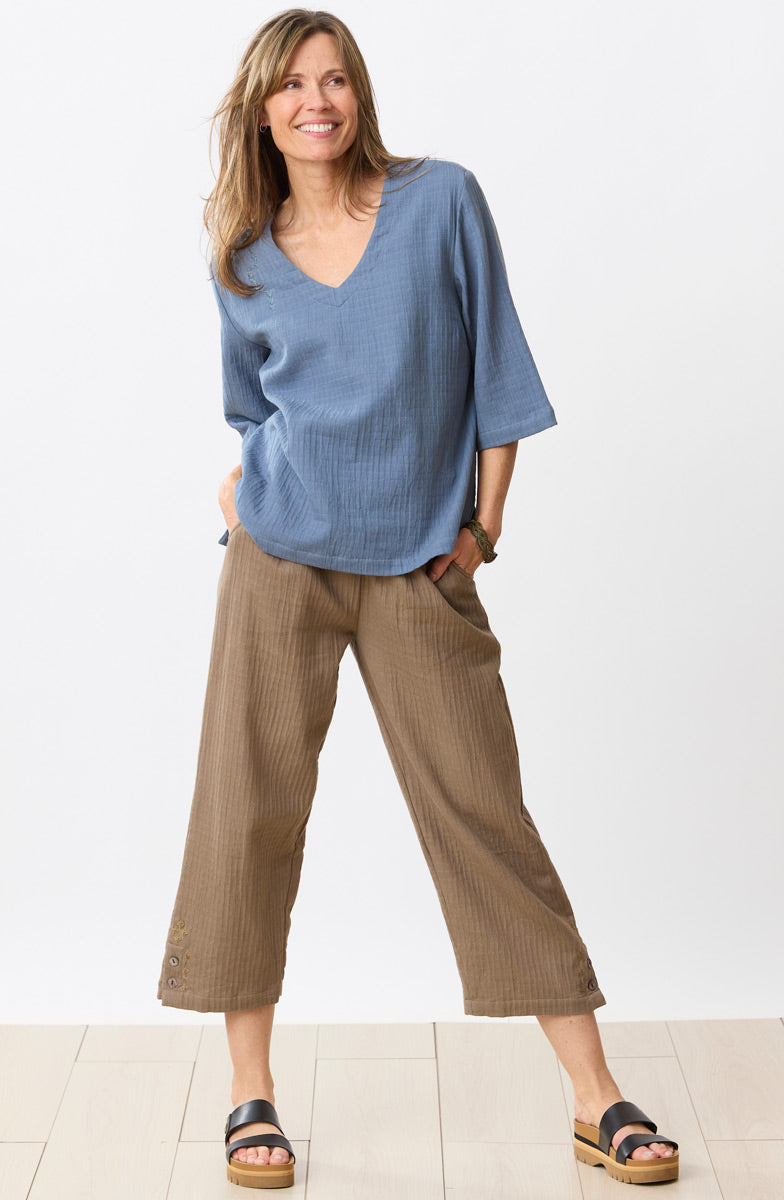 Kochi Dobby Gauze V-Neck Top