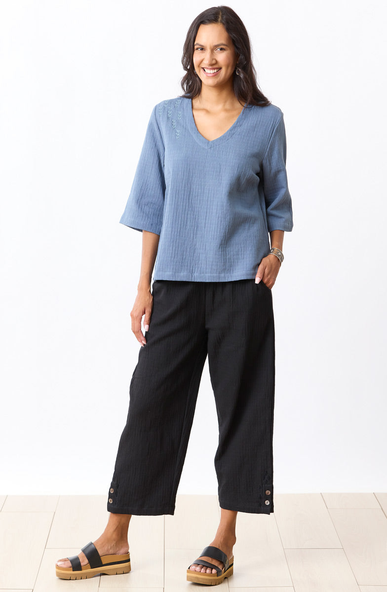 Kochi Dobby Gauze V-Neck Top