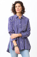 Rashida Button-Down Big Shirt - Dark celestial/White